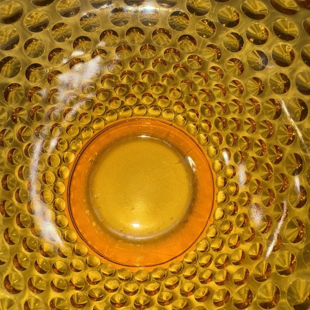 Vtg FENTON AMBER GLASS HOBNAIL RUFFLED EDGE BASKET CANDY DISH 9.5" Tall - Picture 6 of 13